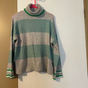 Green and Gray Striped Women's Sweater